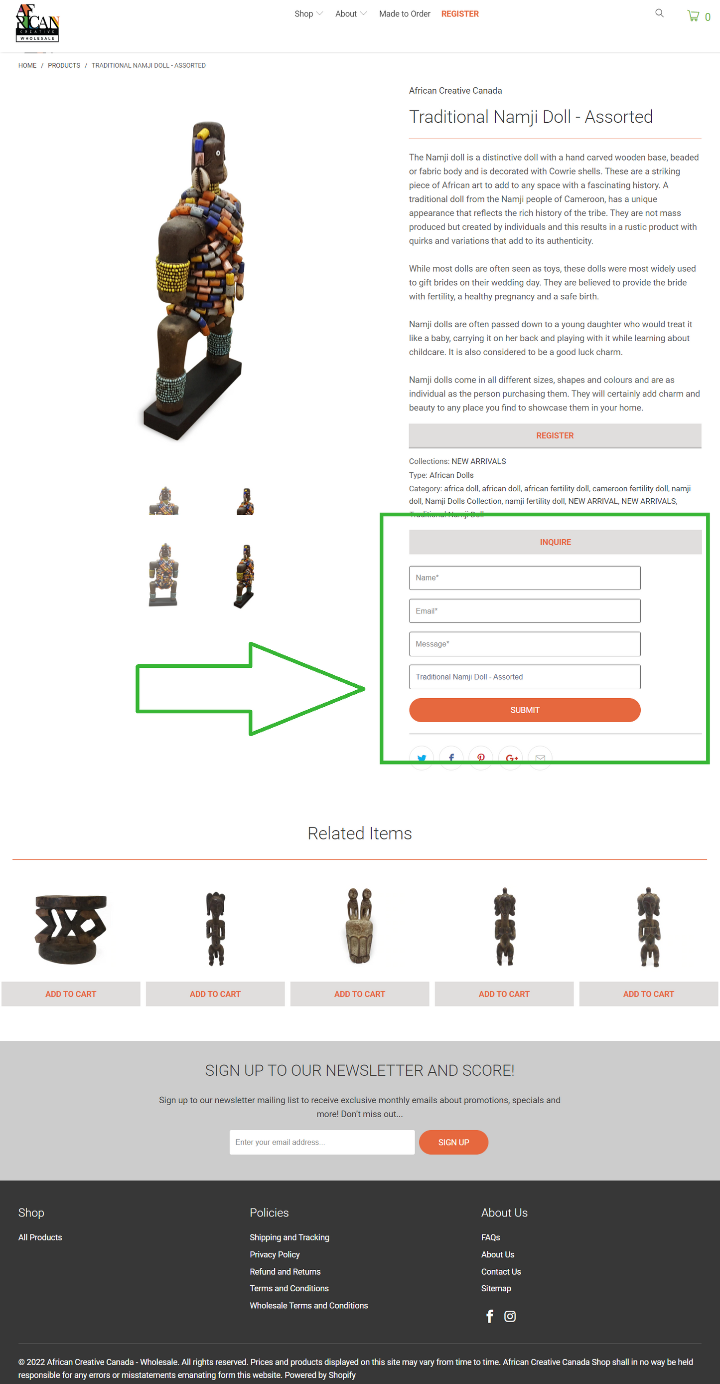 Shopify wholesale store - Product inquiry form | Members only store